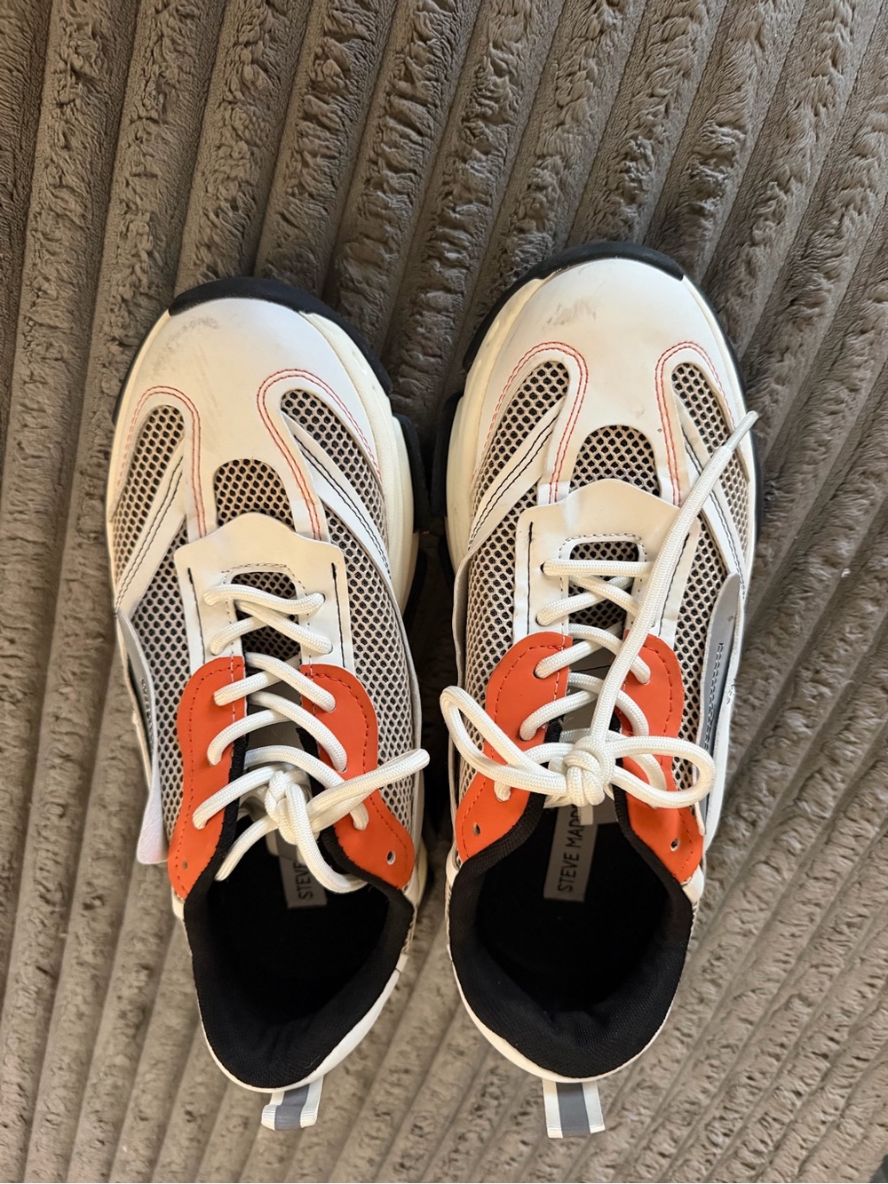 Steve Madden White and Orange Mesh Sneakers